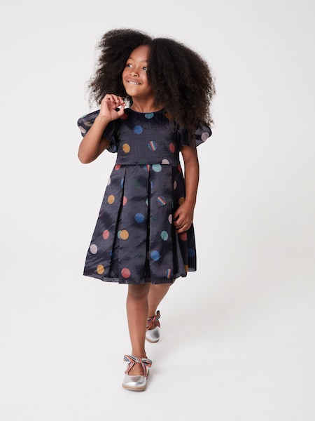Paul Smith Junior Girls Navy Occasion 'Artist Stripe' Polka Dot Dress (D78290) | 268 LEI