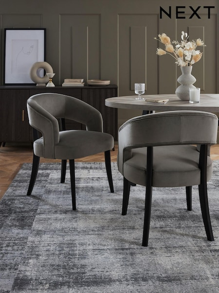 Set of 2 Soft Velvet Mid Grey Remi Black Leg Dining Chairs (D78341) | €415