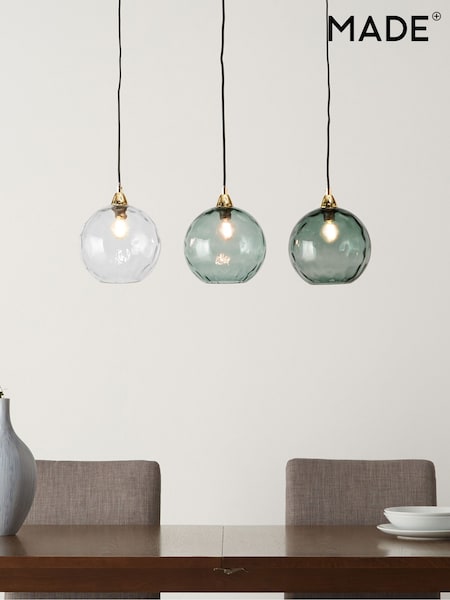 MADE.COM Blue Ilaria 3 Light Linear Pendant Bar Ceiling Light (D78388) | €243