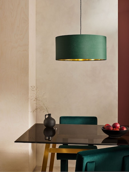 MADE.COM Green and Brushed Brass Oro Pendant Drum Lamp Shade (D78410) | €66