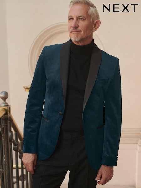 Dark Navy Blue Slim Fit Velvet Blazer (D78454) | AED389