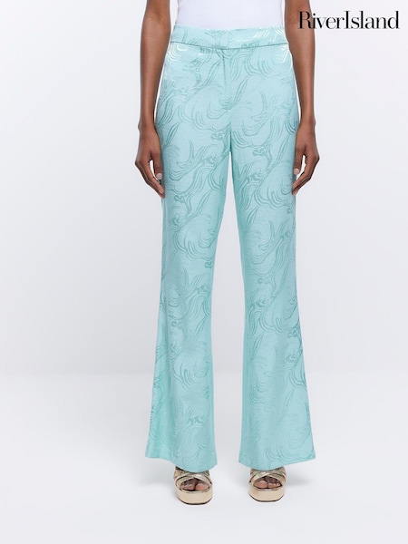 River Island Blue Jacquard Flare Leg Trousers (D78506) | €17.50