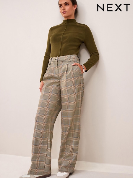 Нейтральный в клетку - Tailored Wide Trousers (D78546) | €7