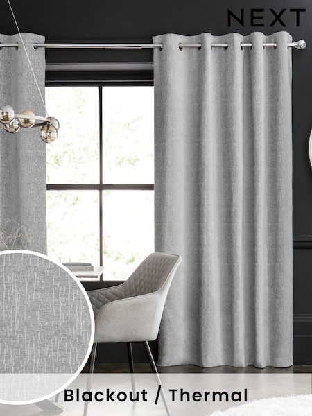 Grey Light Heavyweight Chenille Eyelet Blackout/Thermal Curtains (D78558) | $101 - $238