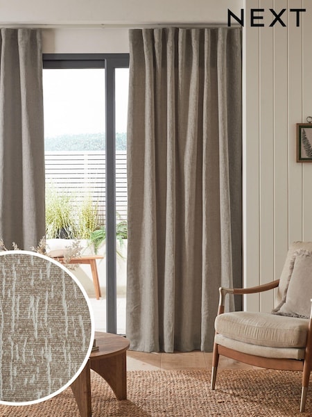 Natural Heavyweight Chenille Wave Header Lined Curtains (D78559) | €28 - €74