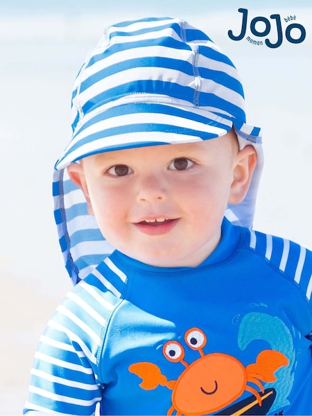 JoJo Maman Bébé Cobalt Stripe Kids' Stripe Flap Sun Protection Hat (D78629) | €23