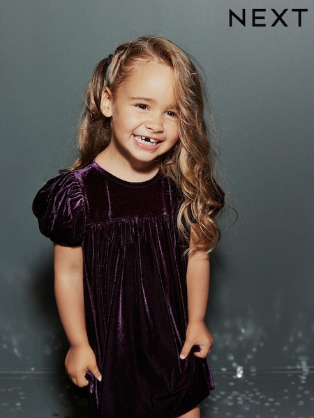 Пурпурный - Velvet Puff Sleeve Party Dress (3mths-10yrs) (D78903) | €7 - €8
