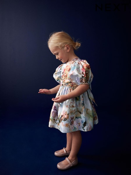 Hellblaues Blumenmuster - Printed Taffeta Party Dress (3mths-8yrs) (D78910) | 12 € - 13 €