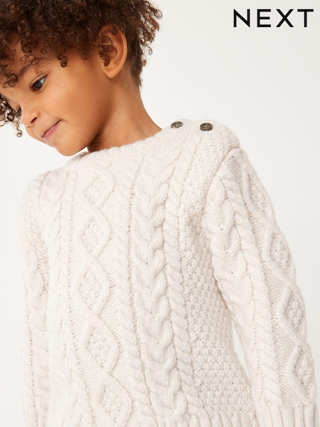 Ecru Cream Cable Crew Jumper (3mths-7yrs) (D78916) | € 10 - € 12