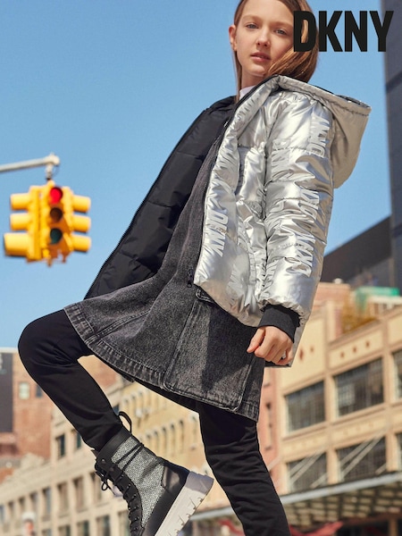 DKNY Silver Logo Reversible Puffer Coat (D79526) | €43 - €52