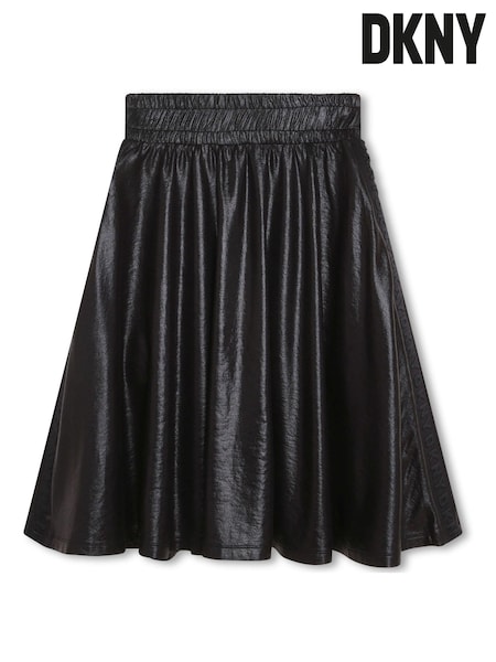DNKY Black Shiny Leather Look Mid Length Logo Skirt (D79528) | €35 - €46
