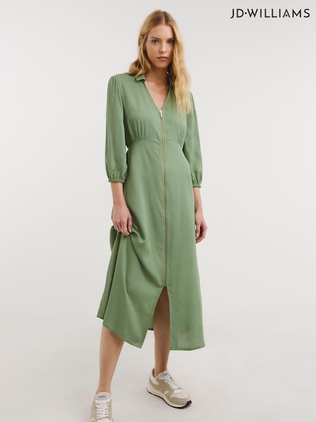 JD Williams Pistachio Zip Front Shirt Dress With Open Neck (D79586) | €20