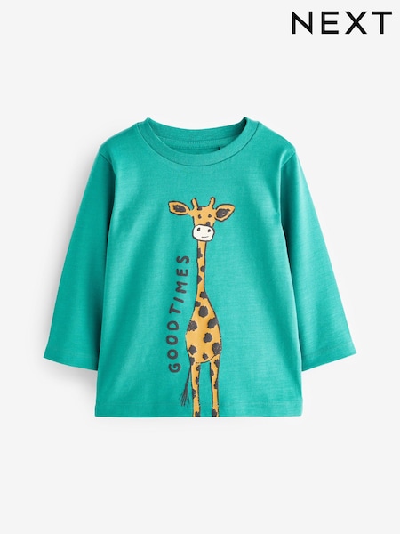 Teal Blue Giraffe Long Sleeve Character T-Shirt (3mths-7yrs) (D79757) | €4 - €6