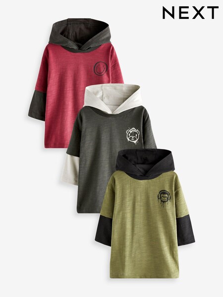 Schwarz/Weiß - 3 Pack Double Layered Long Sleeve T-Shirts (3mths-7yrs) (D79885) | 14 € - 16 €