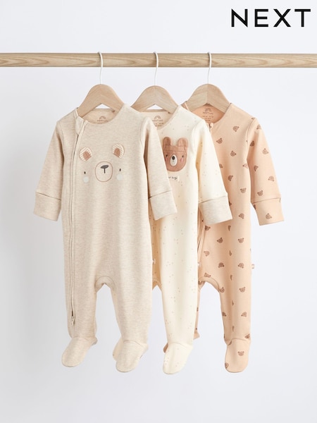 Neutral Baby Two Way Zip 100% Cotton Sleepsuits 3 Pack (0-18mths) (D80013) | € 21 - € 23