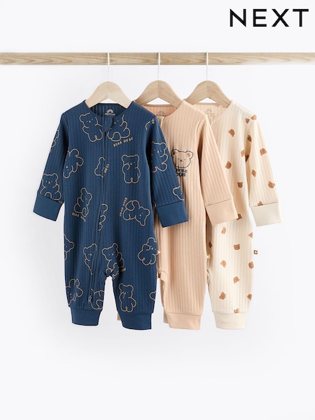 Mornarsko moder/rumenorjav medved - Baby Footless Zipped 100% Cotton Sleepsuits 3 Pack (0mths-3yrs) (D80014) | € 18 - € 20