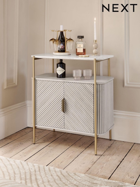 Light Grey Valencia Marble Mango Wood Drinks Cabinet (D80025) | €950