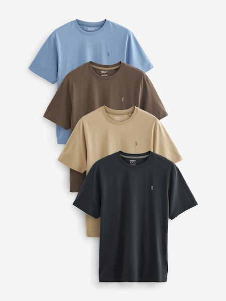 Stone/ Light Blue/ Charcoal Grey/ Mushroom Brown Regular Fit T-Shirts 4 Pack (D80273) | €23