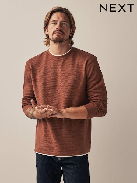 Burgundy Red Long Sleeve Mock Layer T-Shirt (D80325) | €9