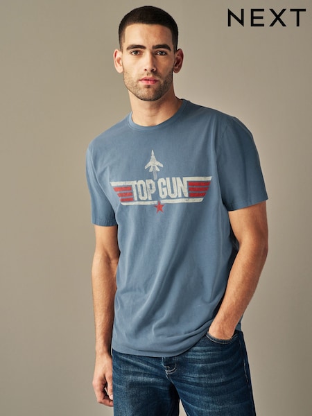 Blue Regular Fit Regular Fit Top Gun License 100% Cotton T-Shirt (D80356) | €15
