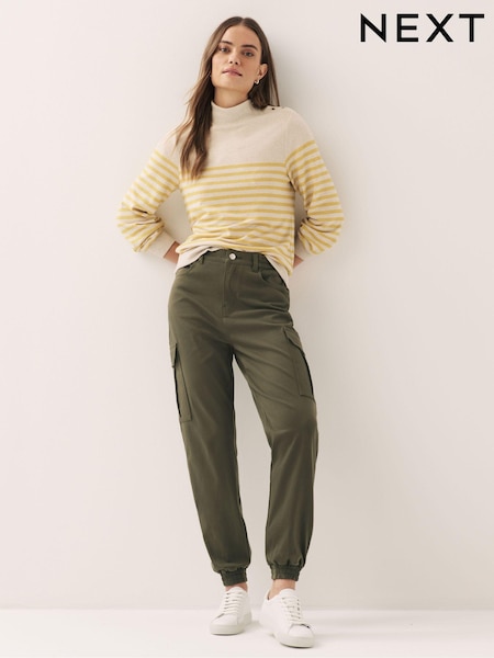 Khaki Green Jersey Denim Cargo Joggers (D80473) | AED73
