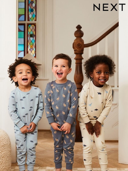 Modra z dinozavrskim potiskom - Long Sleeve 100% Cotton Pyjamas 3 Pack (9mths-8yrs) (D80514) | € 22 - € 28
