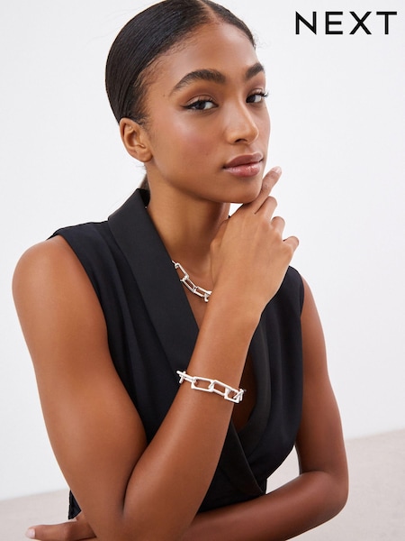 Srebrna - Rectangular Link Chunky Chain Bracelet (D80533) | € 7