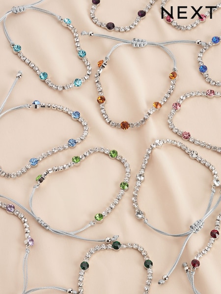 Silver Plated Birthstone Cupchain Sparkle Pully Bracelet (D80590) | 22 QAR