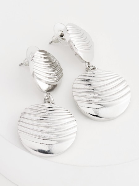 Silver Tone Recycled Metal Wave Effect Circle Drop Earrings (D80600) | €7