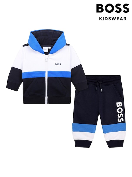 BOSS Blue Colourblock Logo Hooded Tracksuit (D80641) | €95 - €102