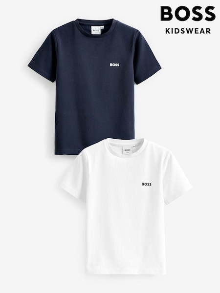 BOSS Navy Blue and White Logo T-Shirts Two Pack (D80685) | AED154 - AED196