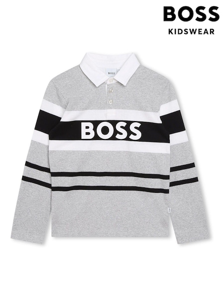BOSS Grey Colourblock Logo Long Sleeve Jersey Polo Shirt (D80697) | €54 - €61