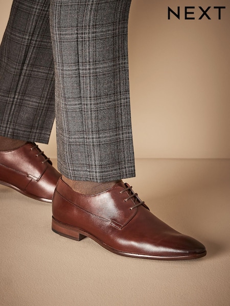 Темно-коричневый - Signature Textured Leather Derby Shoes (D80801) | €17
