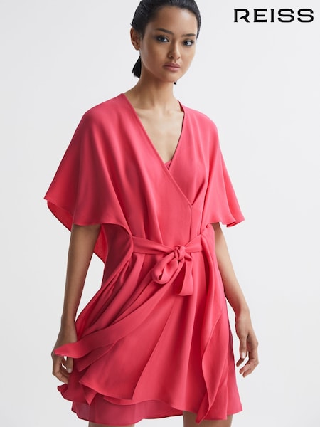 Reiss Pink Peony Relaxed Fit Wrap Mini Dress (D81091) | 1,455 QAR