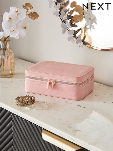 Pink Faux Leather Travel Jewellery Box With Removable Mini Box (D81114) | €36