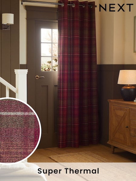 Red Highland Check Super Thermal Eyelet Door Curtain (D81302) | $86 - $115