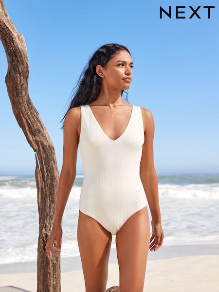 Cream Rib Essential Plunge Swimsuit (D81463) | €14.50