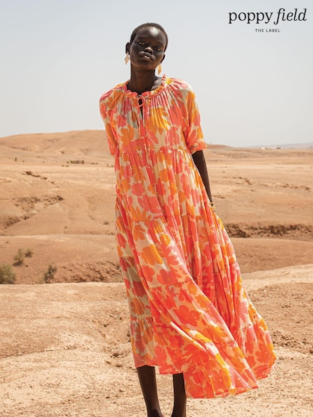 Poppy Field Orange Emiri Floral Maxi Tiered Dress (D81745) | €161