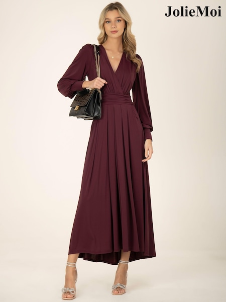 Jolie Moi Red Rashelle Jersey Long Sleeve Maxi Dress (D82256) | AED553