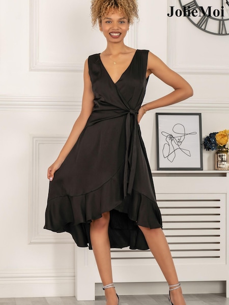Jolie Moi Black Wrap Flounce Hem Sherlyn Dress (D82270) | €43.50