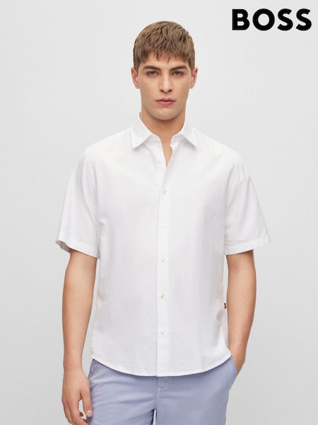 BOSS White Regular Fit Short Sleeve 100% Cotton  Oxford Shirt (D82586) | €50