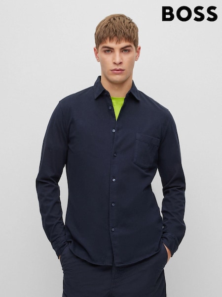 BOSS Dark Blue Garment Dyed Slim Fit Jersey Cotton Long Sleeve Shirt (D82620) | €63