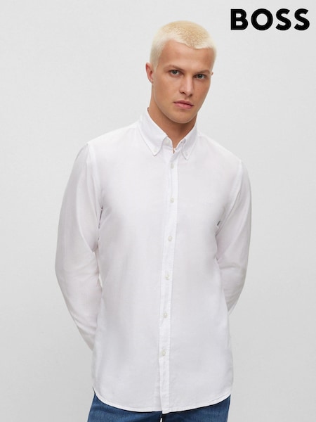 BOSS White Regular Fit Buttondown Oxford Long Sleeve 100% Cotton Shirt (D82623) | €51