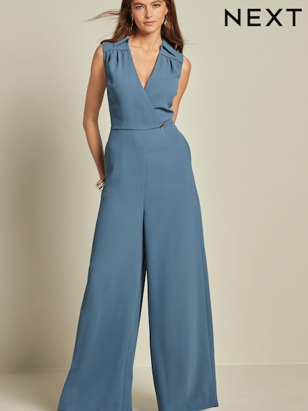 Синий - Tailored Crepe Sleeveless Jumpsuit (D82640) | €14