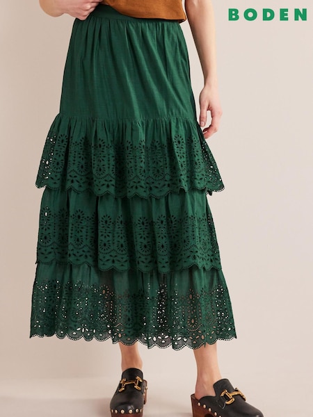 Boden Green Broderie Cotton Maxi Skirt (D82650) | €33