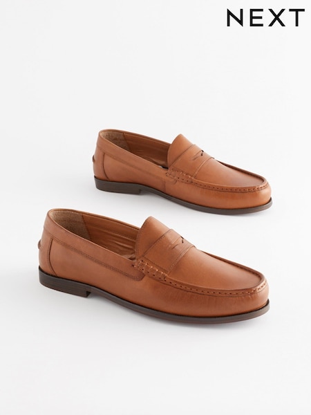 Tan Brown Wide Fit Leather Penny Loafers (D83065) | 123 QAR