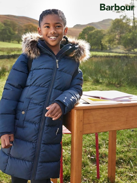 Barbour® Navy Barbour® Girls Navy Rosoman Hooded Quilted Jacket (D83164) | €72 - €83