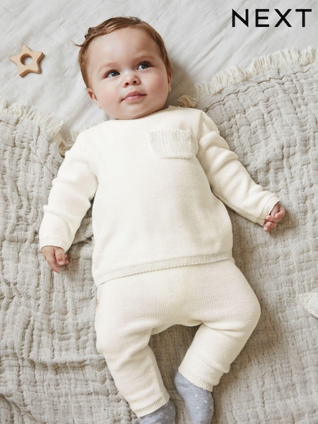 White Knitted Baby Jumper & Legging Set (0mths-2yrs) (D83195) | €10 - €11.50