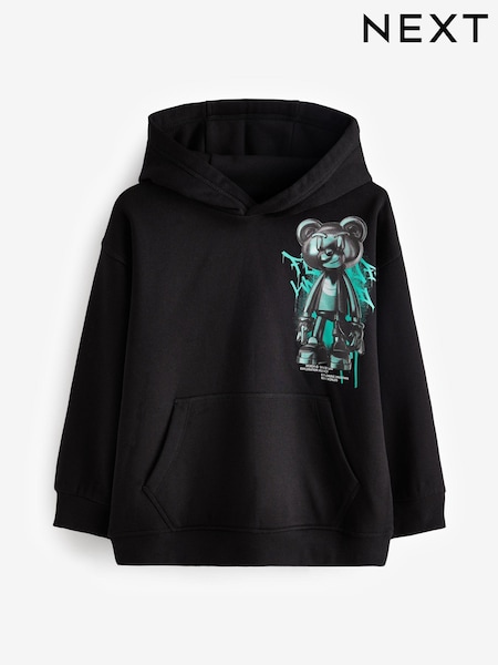Black Metallic Bear Graphic Hoodie (3-16yrs) (D83256) | AED38 - AED51