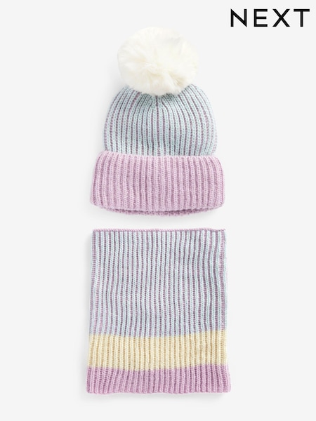 Lilac Purple/Mint Green Colourblock Hat & Scarf Set 1-16yrs (1-13yrs) (D83304) | €11 - €14